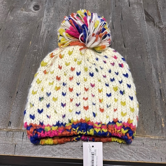 Nordstrom rack BP ivory-coral beanie/snow cap with pom-Pom - Picture 1 of 4